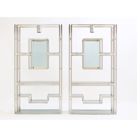 Image 1 of Paar Vintage-Regale aus gebürstetem Stahl und Messing von Kim Moltzer, 1970