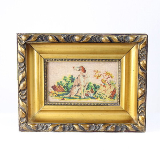 Image 1 of Vintage-Teppich mit sitzendem Hund, Tschechoslowakei 1920