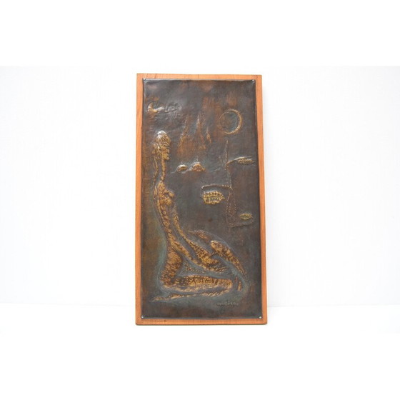 Image 1 of Wandskulptur aus Holz und Kupfer von I.E.Hošek, Tschechoslowakei 1960
