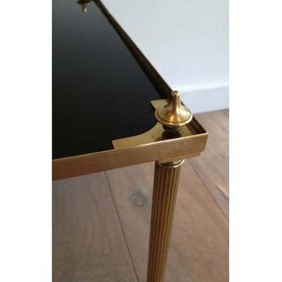 Image 1 of Vintage Couchtisch aus Messing und schwarz lackiertem Glas von Jansen, 1940