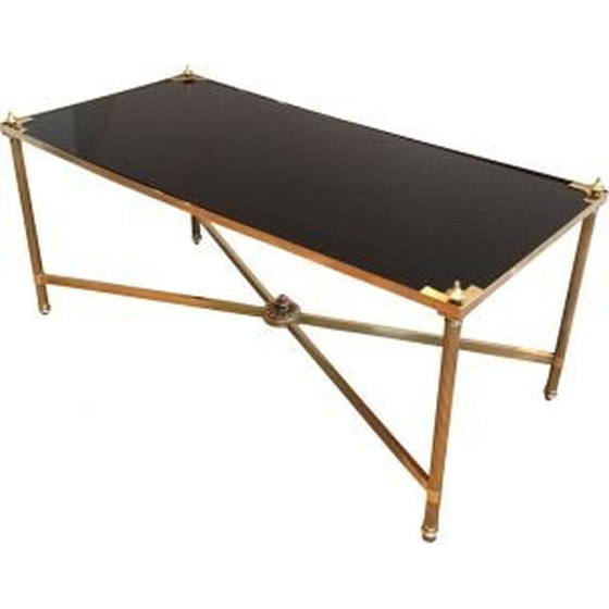 Image 1 of Vintage Couchtisch aus Messing und schwarz lackiertem Glas von Jansen, 1940