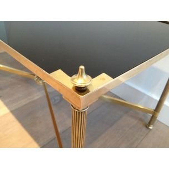Image 1 of Vintage Couchtisch aus Messing und schwarz lackiertem Glas von Jansen, 1940