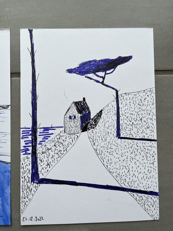 Image 1 of Lot von 5 Skizzen auf weißem 250g-Papier. Format 21x14,5 cm.