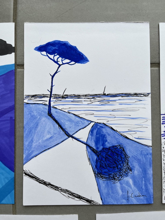 Image 1 of Lot von 5 Skizzen auf weißem 250g-Papier. Format 21x14,5 cm.