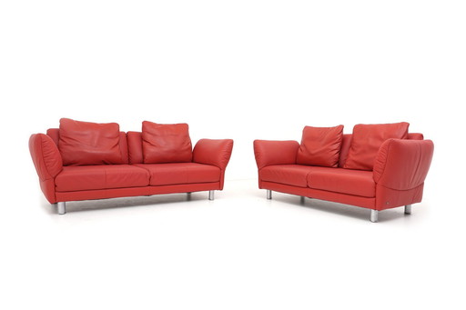 Rolf Benz 510 Dreisitzer Zweisitzer Couch Sofa Leder Rot Multifunktional