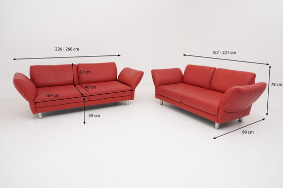 Image 1 of Rolf Benz 510 Dreisitzer Zweisitzer Couch Sofa Leder Rot Multifunktional