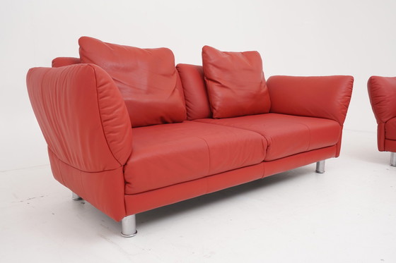 Image 1 of Rolf Benz 510 Dreisitzer Zweisitzer Couch Sofa Leder Rot Multifunktional