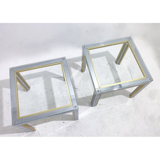 Image 1 of Paar Beistelltische aus der Mitte des Jahrhunderts aus Metall und Glas, Italien 1970er Jahre