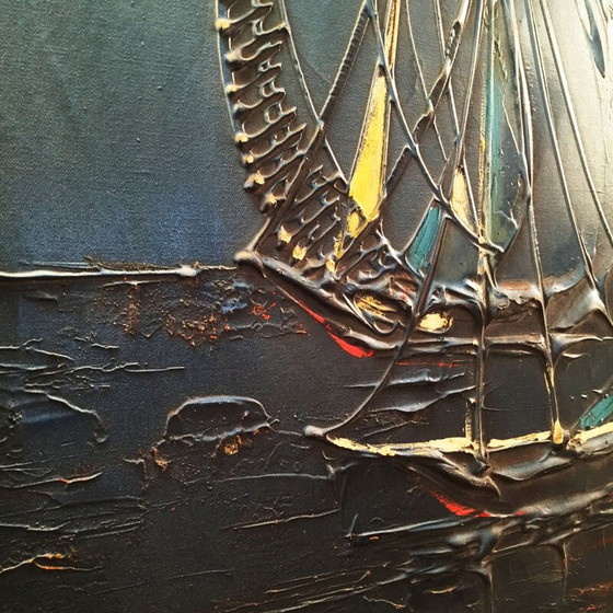 Image 1 of Vintage nautische Malerei Schiff "Ricard 78" Spanisch Acryl, Spanien 1970