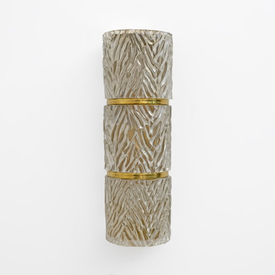 Image 1 of Paar moderne italienische Wandleuchten aus Messing und strukturiertem Muranoglas