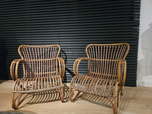 Set mit 2 Rohe-Sesseln im Vintage aus Rattan