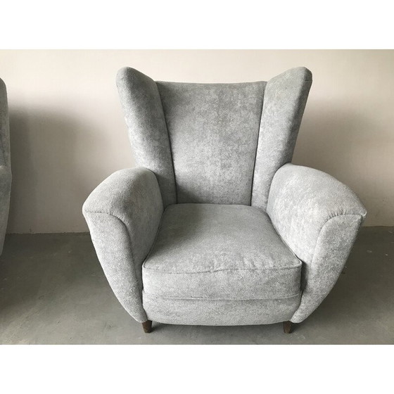 Image 1 of Paar italienische Vintage-Sessel aus perlgrauem Samt