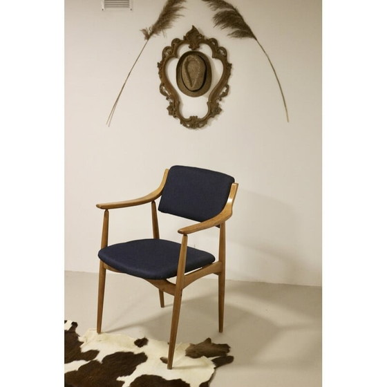 Image 1 of Skandinavischer Vintage-Stuhl Yaya aus Buchenholz und dunkelblauem Stoff, 1960er Jahre