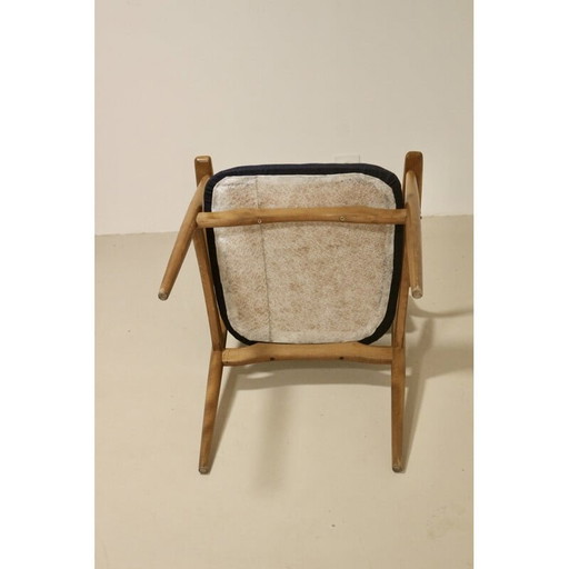 Skandinavischer Vintage-Stuhl Yaya aus Buchenholz und dunkelblauem Stoff, 1960er Jahre