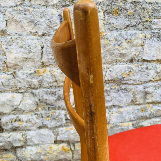 Image 1 of Satz von 4 Stühlen aus Buche und rotem Kunstleder, 1960