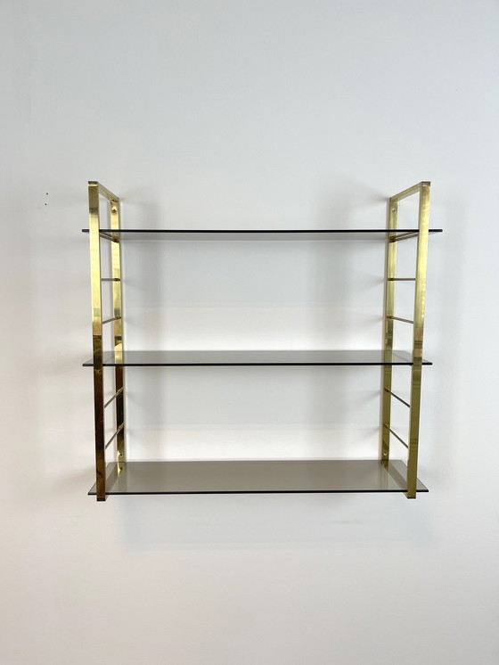 Image 1 of Vintage Design String Regal Wandregal Glas & Messing 