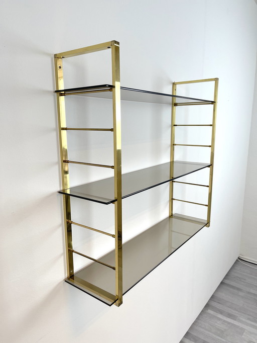 Vintage Design String Regal Wandregal Glas & Messing 