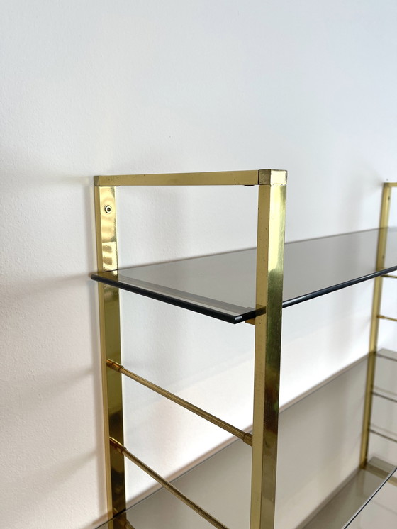 Image 1 of Vintage Design String Regal Wandregal Glas & Messing 