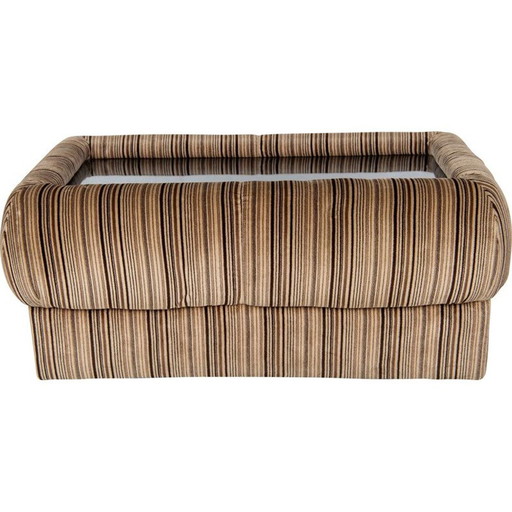 1x Italienischer rechteckiger Couchtisch aus gestreiftem Samt und Rauchglas, 1970er