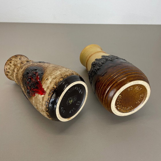 Image 1 of Paar mehrfarbige Vasen aus fetter Lava Op Art von Bay Ceramics, Deutschland 1970er