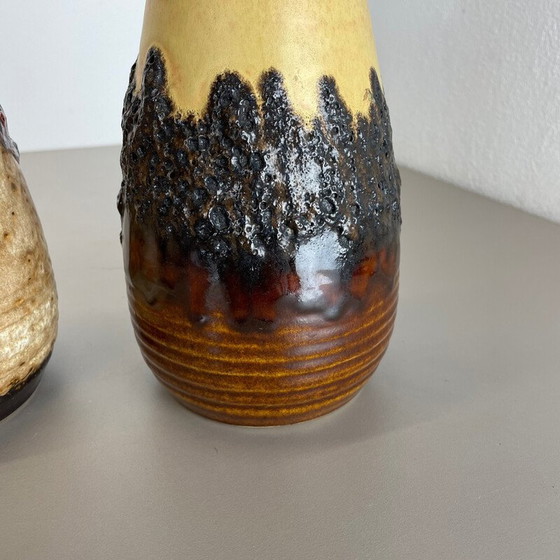 Image 1 of Paar mehrfarbige Vasen aus fetter Lava Op Art von Bay Ceramics, Deutschland 1970er