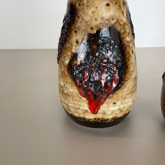 Image 1 of Paar mehrfarbige Vasen aus fetter Lava Op Art von Bay Ceramics, Deutschland 1970er