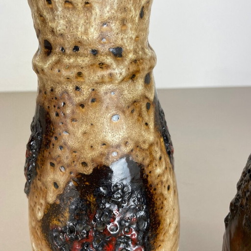 Paar mehrfarbige Vasen aus fetter Lava Op Art von Bay Ceramics, Deutschland 1970er