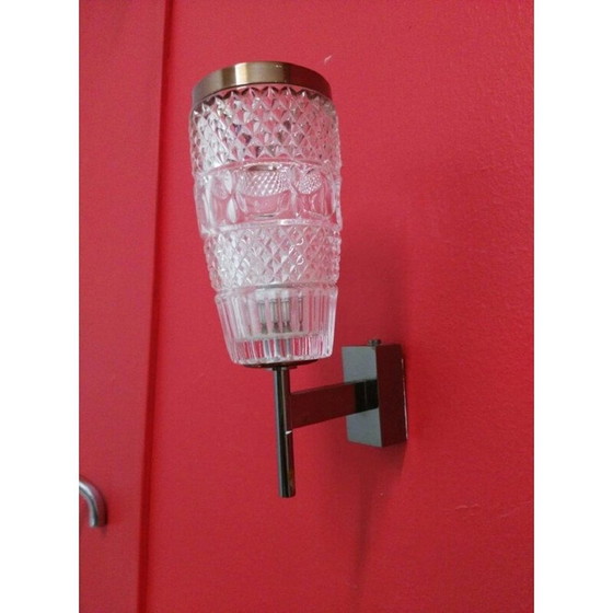 Image 1 of Paar alte Wandlampen aus Glas und Stahl, Italien 1950