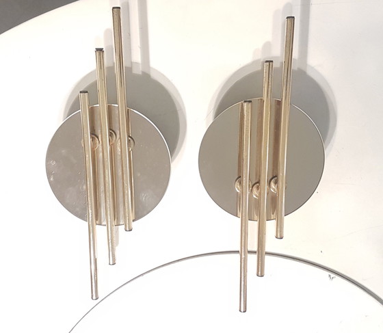 Image 1 of Midcentury Modernist Wandleuchten aus Spiegelglas und Gold von Massive