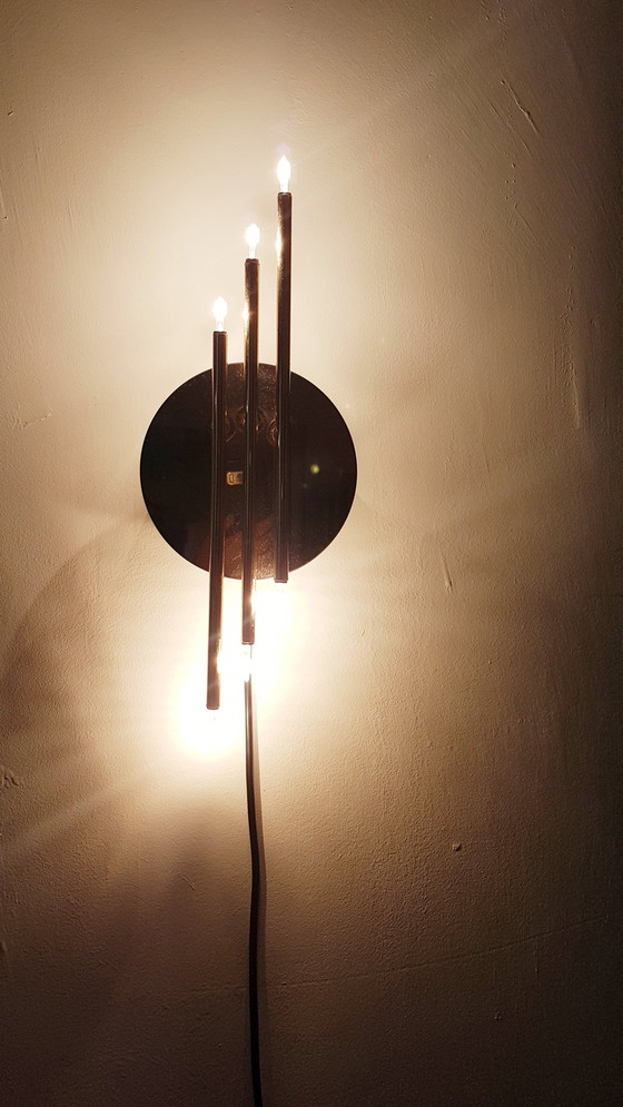 Image 1 of Midcentury Modernist Wandleuchten aus Spiegelglas und Gold von Massive