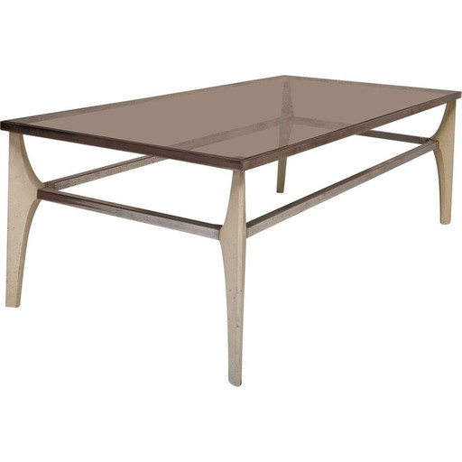 Italienischer Couchtisch aus Metall und Rauchglas, 1970