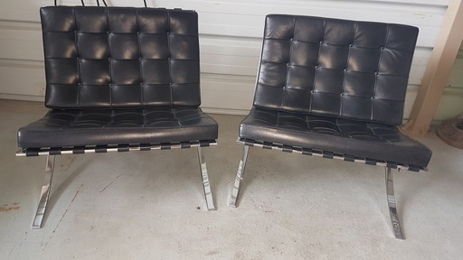 Paar Vintage-Ledersessel "Barcelona" von Mies Van Der Rohe für knoll, 1970
