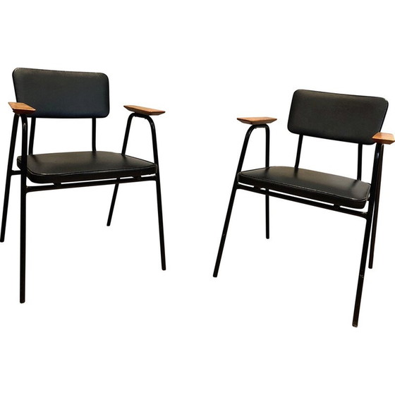 Image 1 of Paar Vintage-Sessel in schwarzem Lack und Skai von Willy Van de Meeren, 1950