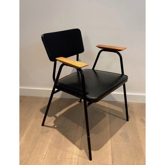 Image 1 of Paar Vintage-Sessel in schwarzem Lack und Skai von Willy Van de Meeren, 1950