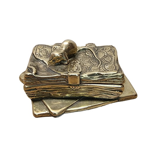 Vintage Messing Maus und Buch Stempel Tablett