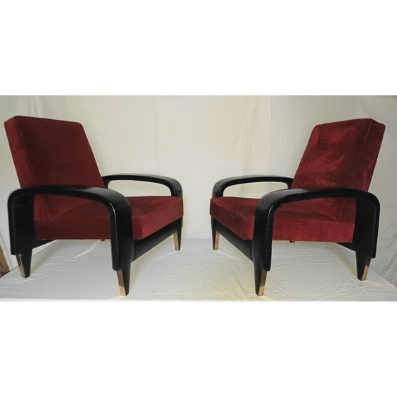 Image 1 of Paar Vintage-Clubsessel aus rotem Samt, Italien 1950er Jahre