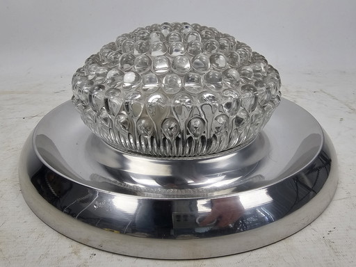 Vintage Deckenlampe Chromring und Blase Glasschirm