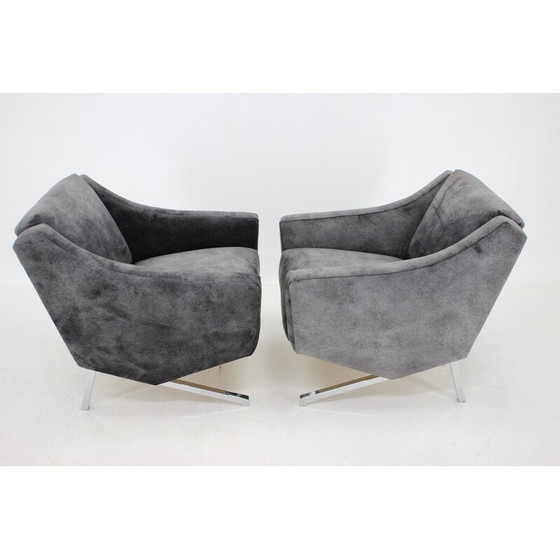 Image 1 of Paar Vintage-Sessel aus schwarzem Samt und Chrom, Italien 1970er
