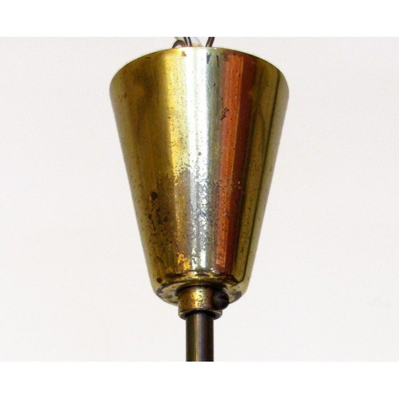 Image 1 of Vintage 12-Licht Sputnik Starburst Kronleuchter in grünem Metall und Messing, 1950er Jahre