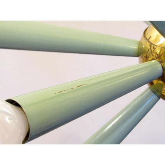 Image 1 of Vintage 12-Licht Sputnik Starburst Kronleuchter in grünem Metall und Messing, 1950er Jahre