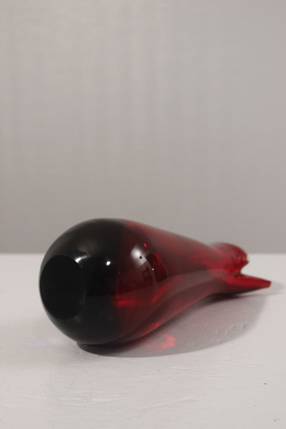 Image 1 of Vase Sommerso Murano Rot & Blau Hals Gezogen Italien 1960S Stil Poli Seguso