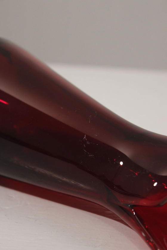 Image 1 of Vase Sommerso Murano Rot & Blau Hals Gezogen Italien 1960S Stil Poli Seguso