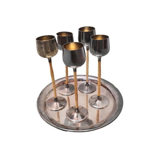 Image 1 of Versilbertes Likörset mit Fuß, 1950er Jahre