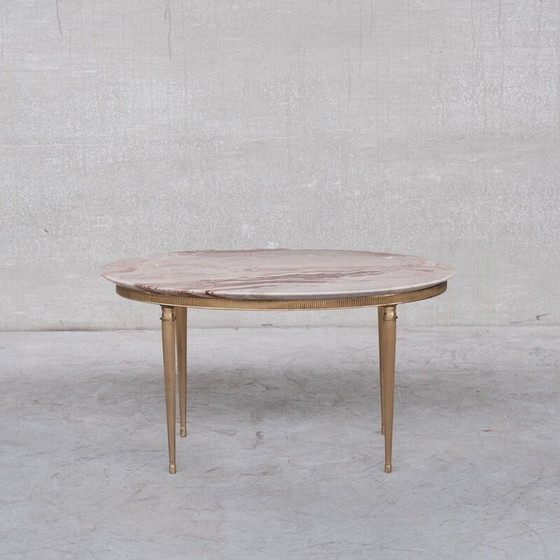 Image 1 of Vintage Couchtisch oder Beistelltisch aus Messing und Marmor, Frankreich 1950