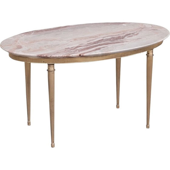 Image 1 of Vintage Couchtisch oder Beistelltisch aus Messing und Marmor, Frankreich 1950