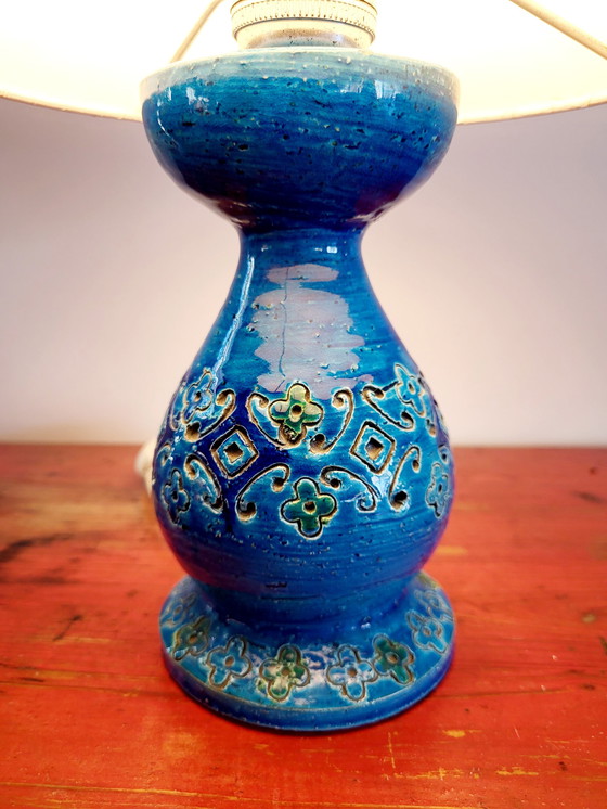 Image 1 of Rimini blaue Keramik-Tischlampe, Aldo Londi für Bitossi, 1960er Jahre Italien