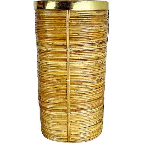 Image 1 of Vintage Papierkorb aus Rattan und Messing, Frankreich 1960er Jahre