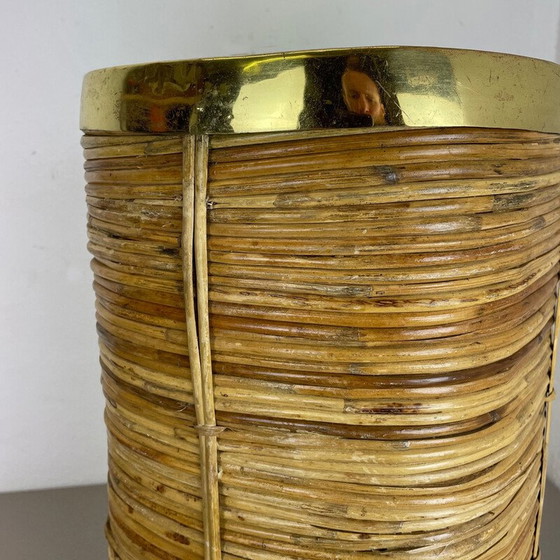Image 1 of Vintage Papierkorb aus Rattan und Messing, Frankreich 1960er Jahre