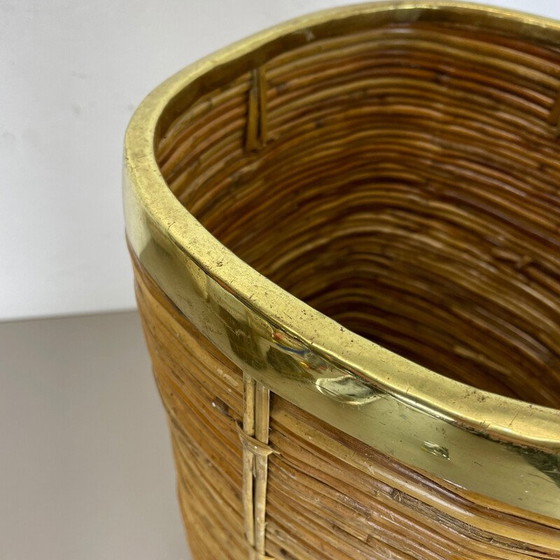 Image 1 of Vintage Papierkorb aus Rattan und Messing, Frankreich 1960er Jahre
