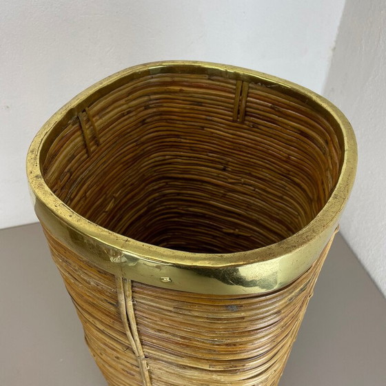 Image 1 of Vintage Papierkorb aus Rattan und Messing, Frankreich 1960er Jahre